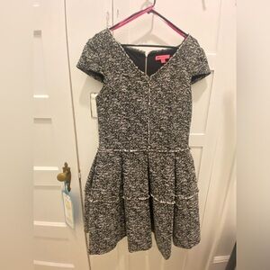 💋Glamour 🎸rock, Betsey Johnson size 12 black & white, cool 🕶️ wool dress👗